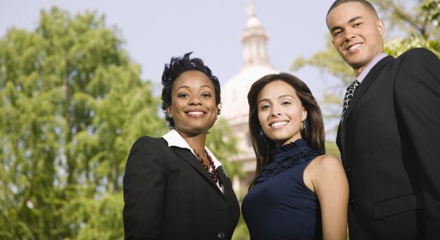 Business people near capitol building