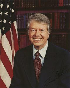 circa 1980:  Portrait of Jimmy Carter, the thirty-ninth President of the United States, who served from 1977 to 1981. Carter oversaw the Panama Treaty and the Camp David Agreement between Israel and Egypt in 1979. His administration also was faced with the Iranian hostage crisis, failing in negotiations to release the 52 American hostages.  (Photo by Hulton Archive/Getty Images)