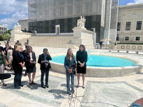 rachel speaking with press 2 Laser speaks to the press outside the Supreme Court on April 30th (Photo by Isabel Aldunate/MatchPoint Strategies)